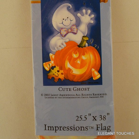 Halloween Silhouettes Cute Ghost lg Flag + Toland Scrarecrow Man Mini Flag LOT - Picture 4 of 5